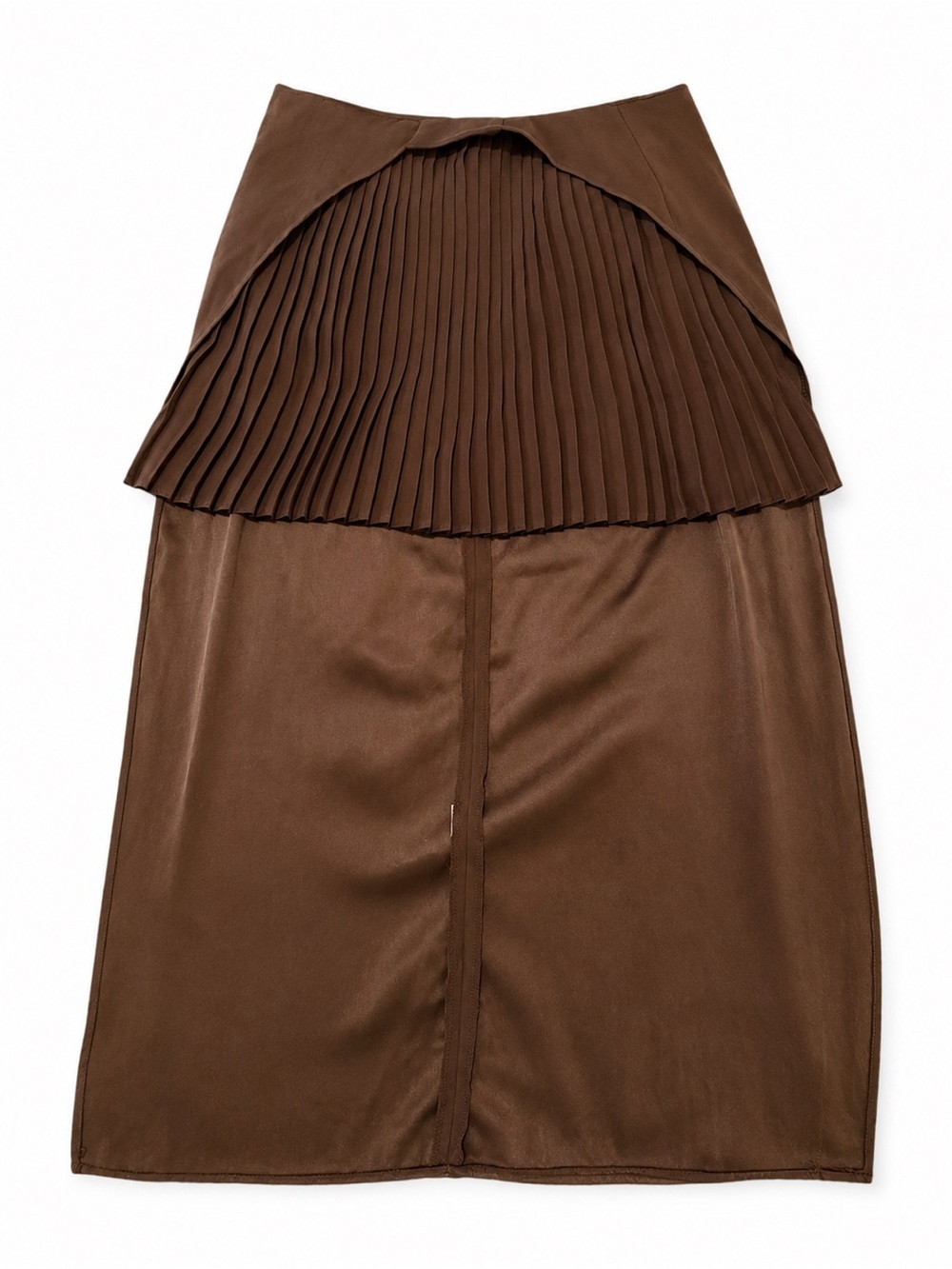 Zara Brown Pleated Overlay hi low  Skirt